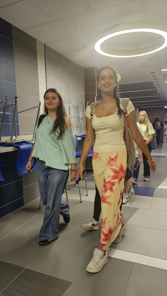 Two walking students
