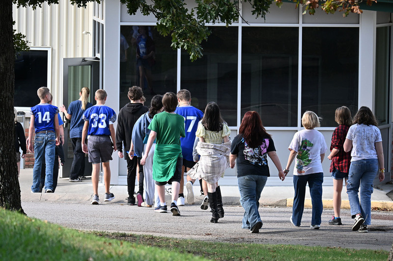 group of students walking in