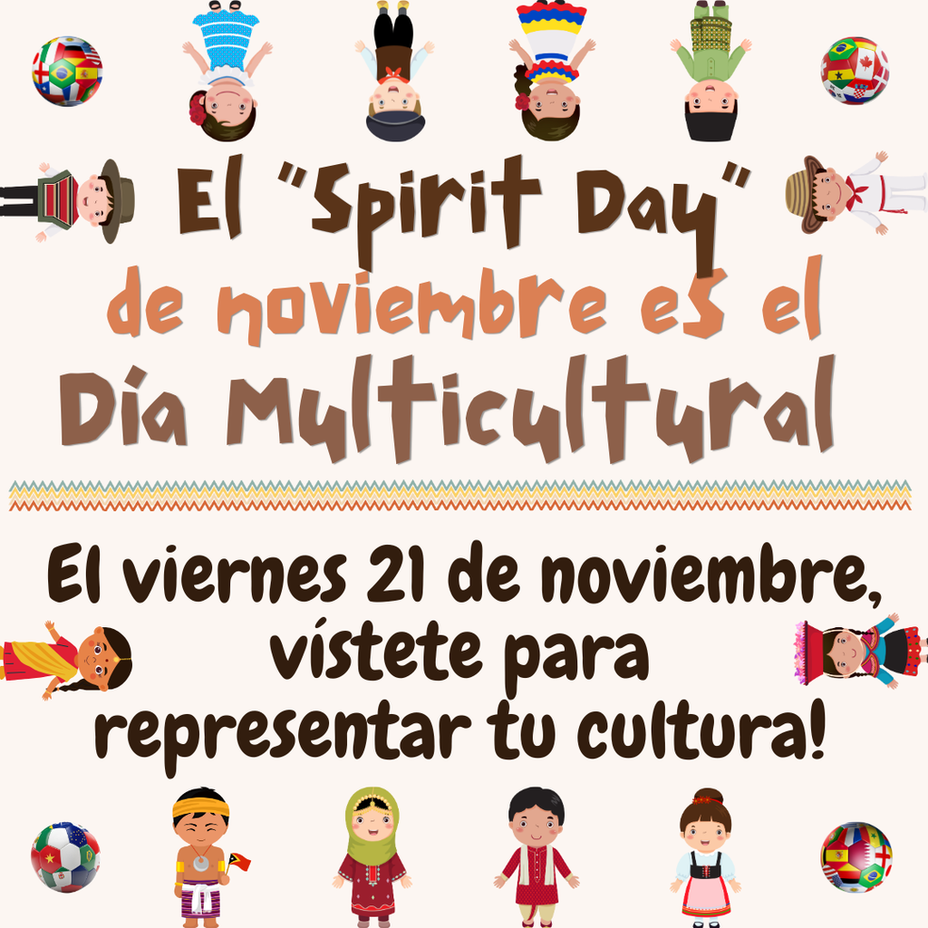Text of image is same as the post. Small images of twelve children, dressed in the outfits of various cultures, surround the text (but translated into Spanish). The four corners have small spheres decorated with many different flags - each different.