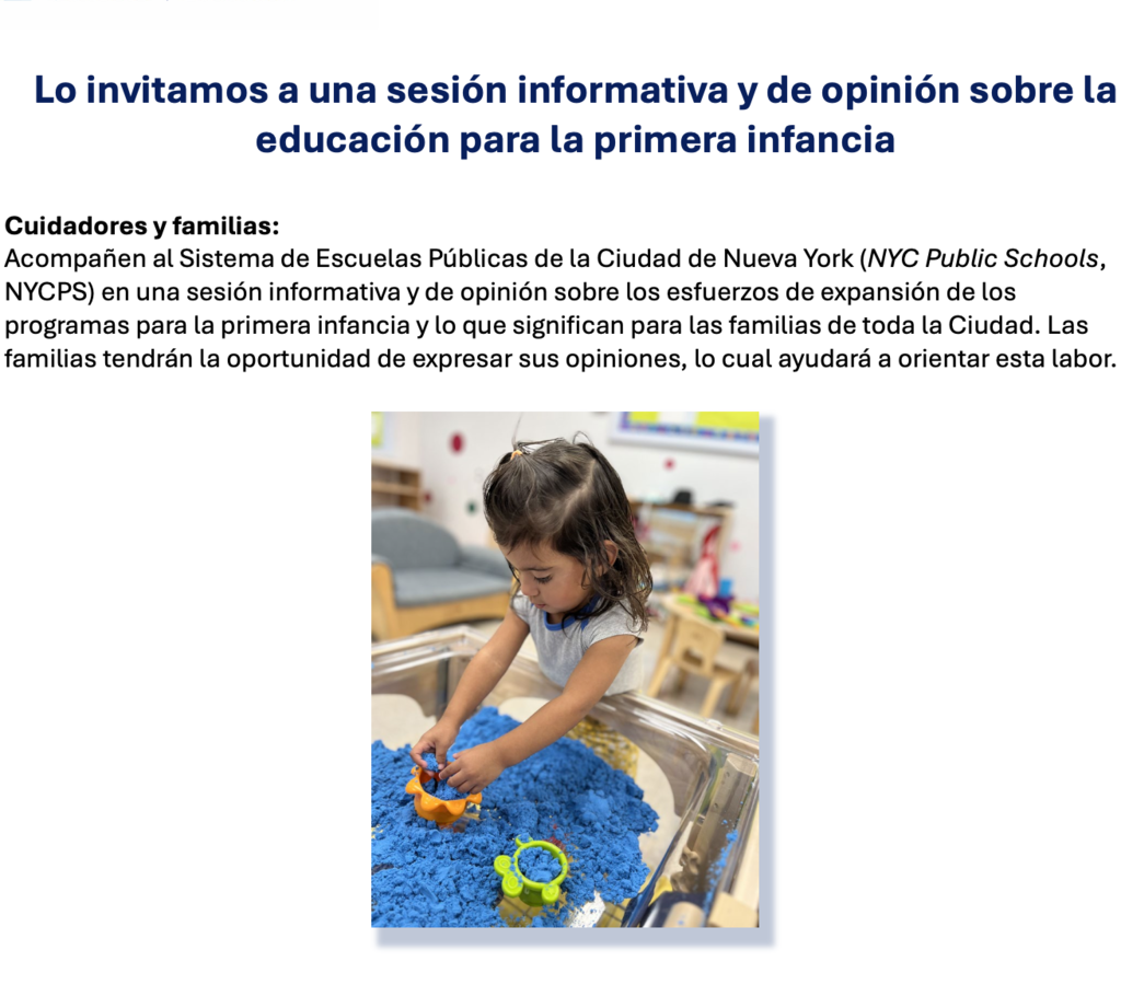 Text: Lo invitamos a una sesión informativa y de opinión sobre la educación para la primera infancia.