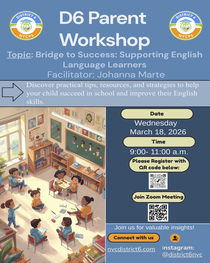 AI illustration of 7 children in a sunny classroom; text on flyer is same as the English text of the post.