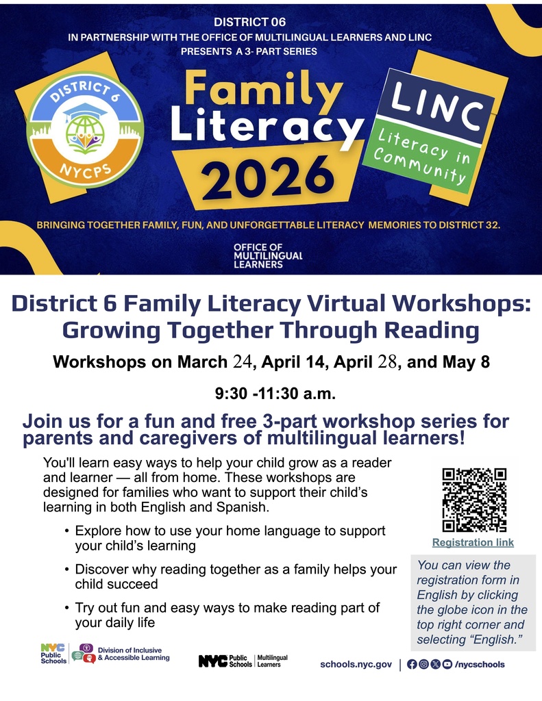 2026_District 6 Family LIteracy Workshop Flyer_English