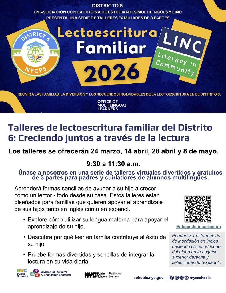2026_District 6 Family LIteracy Workshop Flyer_Spanish