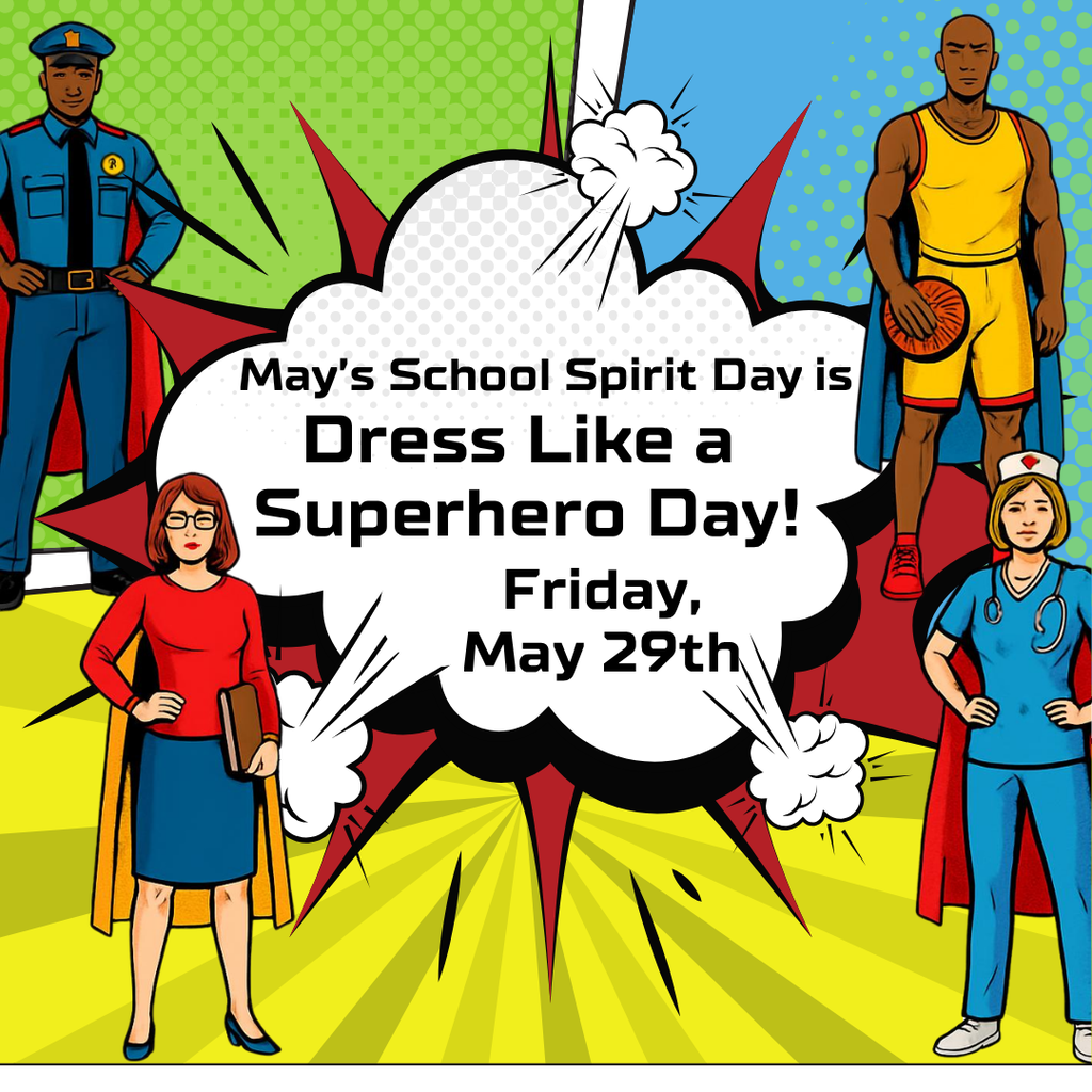 Colorful comics-style background with the same message as the text of the post (in English). Around the message are cartoon characters representing a nurse, teacher, athlete, and police officer -- all wearing capes.
