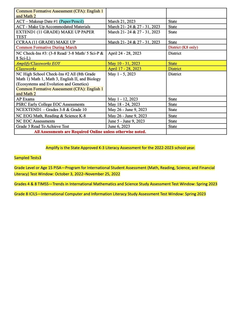 2022-2023 Testing Calendar | Tanglewood Elementary School 2022-2023 Testing Calendar | Tanglewood Elementary School