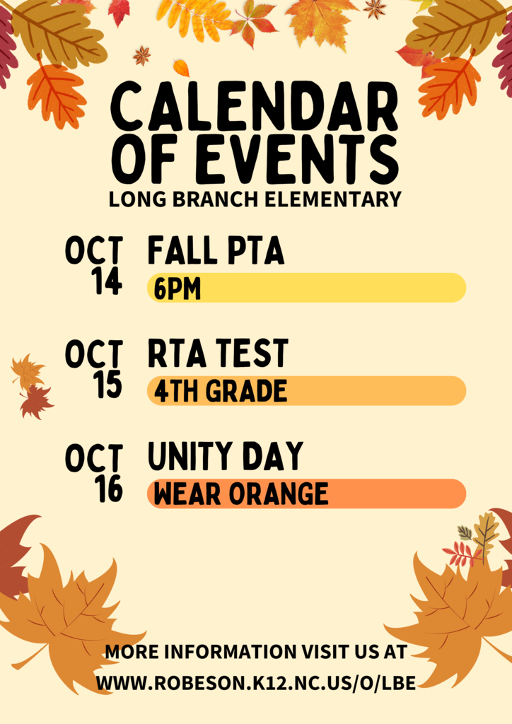 October Calendar of Events for LBES