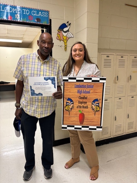 Lets recognize our Certified and Classified Employees of the Month. Pictured are Mr. Quincy Johnson receiving the Certified Employee of the Month Award and Mr. David Lewis receiving the Classified Employee of the Month Award at Lumberton Junior High School. Presenting the Award is Ms. Lauren Britt Academic Coach. Both Mr. Johnson and Mr. Lewis were recognized by their peers for their dedication and hard work. Thank you for being such great coworkers who are willing to help out the Lumberton Junior High School team!
