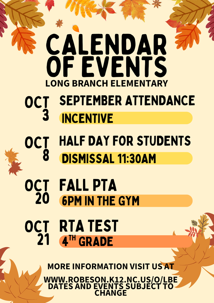 Calendar of Events for October 2025