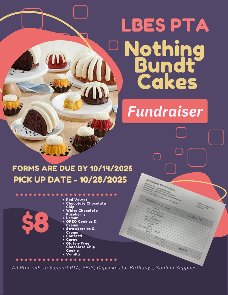 PTA Fundraiser Flyer - listing all the flavors of Bundt Cakes