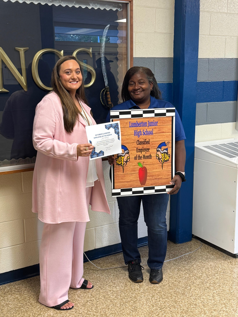 🎉 Employee of the Month Recognition! 🎉 We are proud to recognize our Certified and Classified Employees of the Month at Lumberton Junior High School! 👏 Ms. Desi Bethea received the Certified Employee of the Month Award, and 👏 Ms. Meropi Hawkins received the Classified Employee of the Month Award. The awards were presented by Ms. Lauren Britt, Academic Coach. Both Ms. Bethea and Ms. Hawkins were nominated by their peers for their dedication, hard work, and commitment to our school community. Thank you for being such amazing coworkers and for all you do to support the LJHS team! 💙🧡 #LumbertonPride #TeamLJHS #EmployeeOfTheMonth #UnityEveryDay