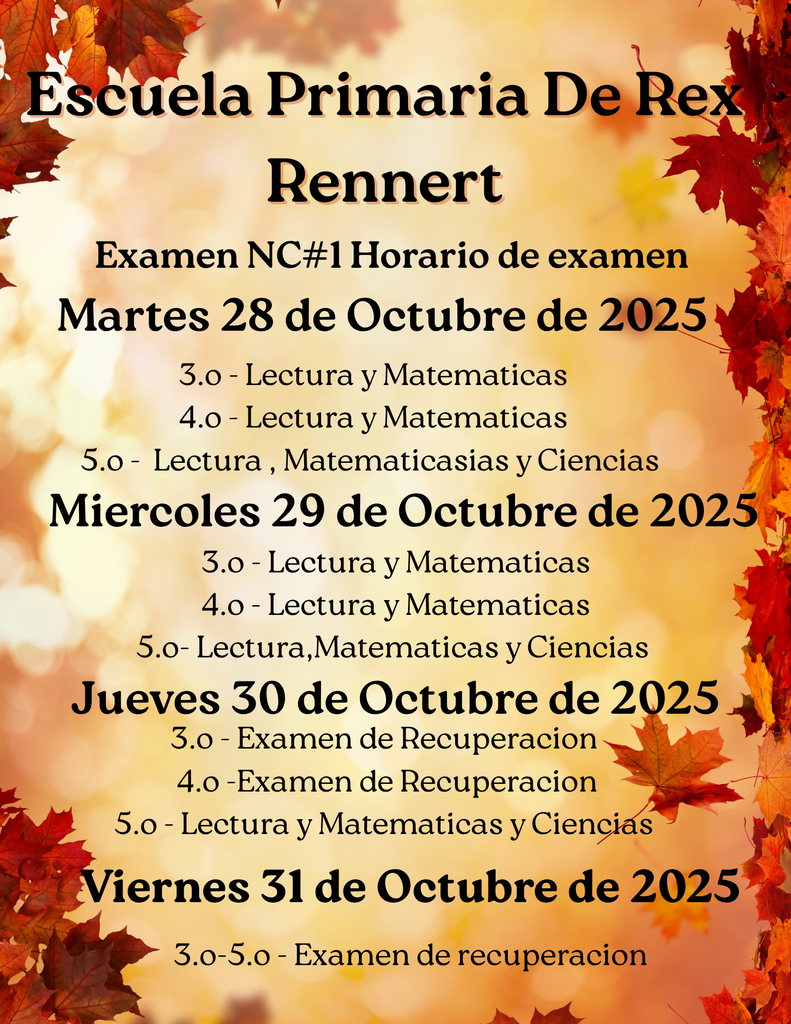Spanish NC Check In Schedule October 28-October 31