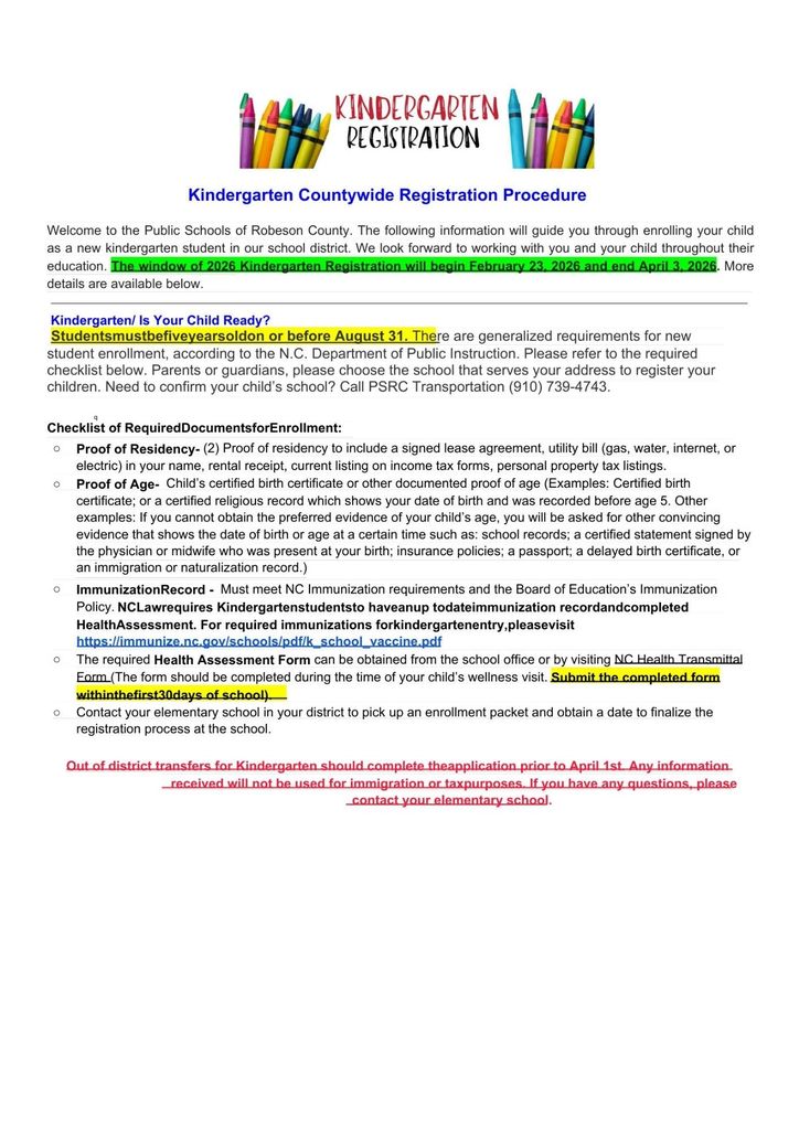 Kindergarten Registration