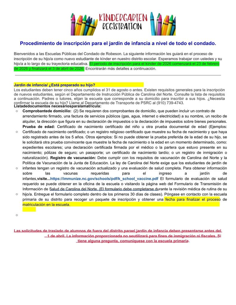 Kindergarten Registration