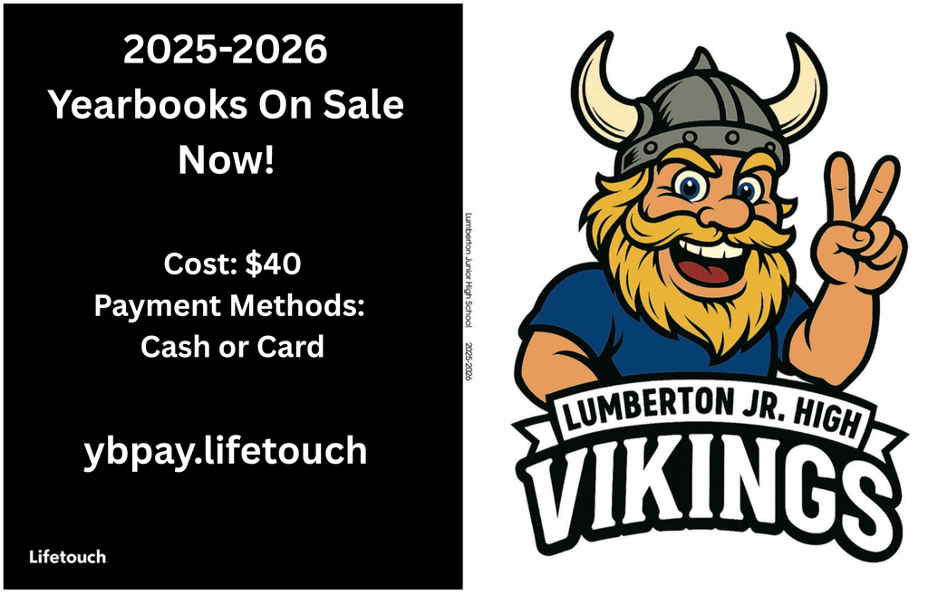 🎉 Yearbooks Are On Sale Now! 🎉  Don’t miss out on capturing the memories of the 2025–2026 school year at Lumberton Jr. High! 📸  📘 Price: $40 💳 Payment Options: Cash or Card 🌐 Order Online: ybpay.lifetouch.com  Secure your copy today before they’re gone!  #LumbertonJrHigh #Vikings #Yearbook2026 #SchoolMemories