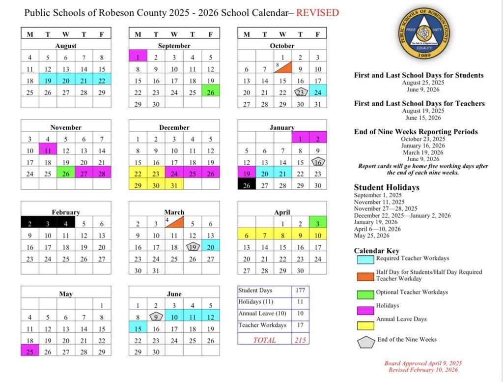 Revised PSRC 2025-2026 Calendar