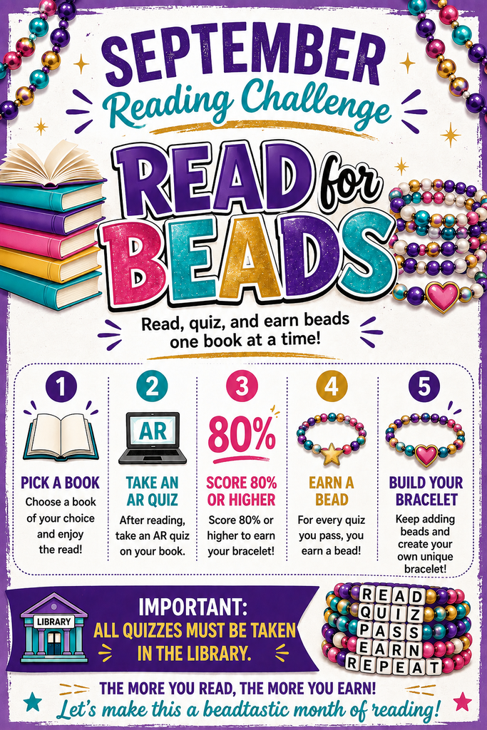 September Reading Challenge Flyer - gives information about the challenge and has images to match the wording