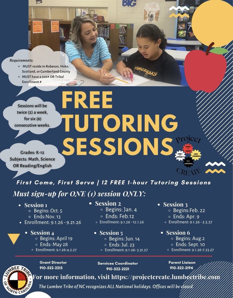 Tutoring Flyer for students with a 506 Number OR Tribal Enrollment Number