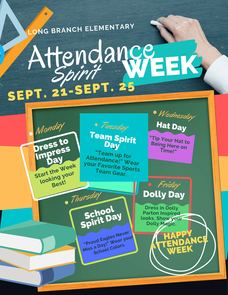 A flyer to let people know what to dress like for each day of Attendance Spirit Week, with some other images on the flyer