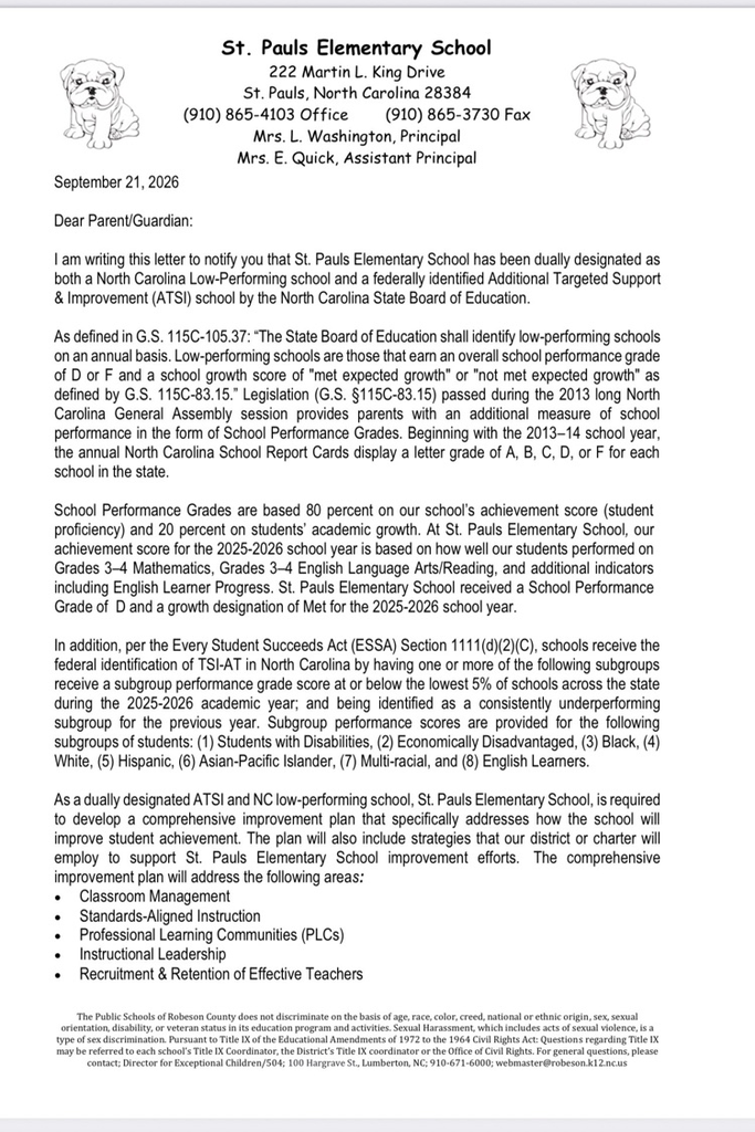 SPES Low Performing Parent letters