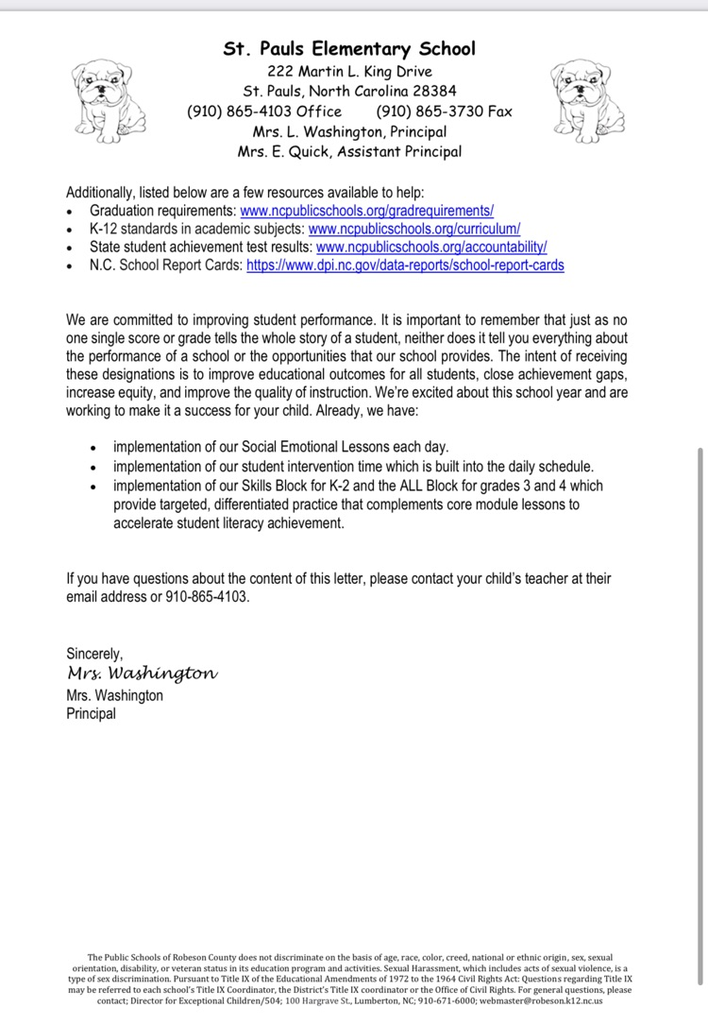 SPES Low Performing Parent letters