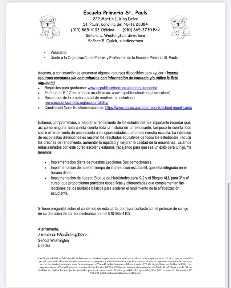 SPES Low Performing Parent letters