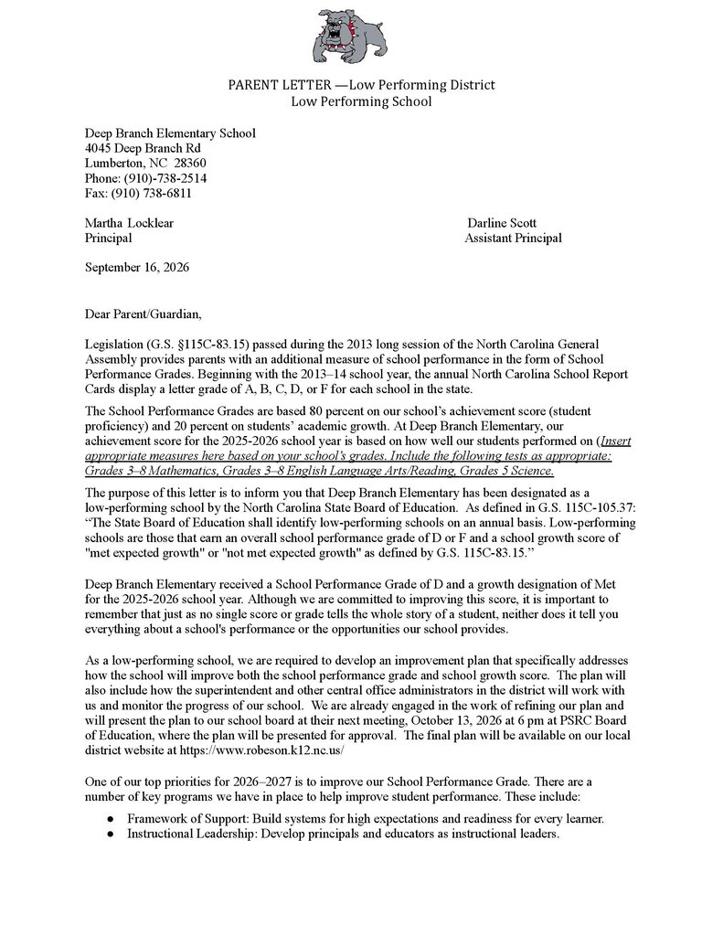 Low Performing School Letter 
