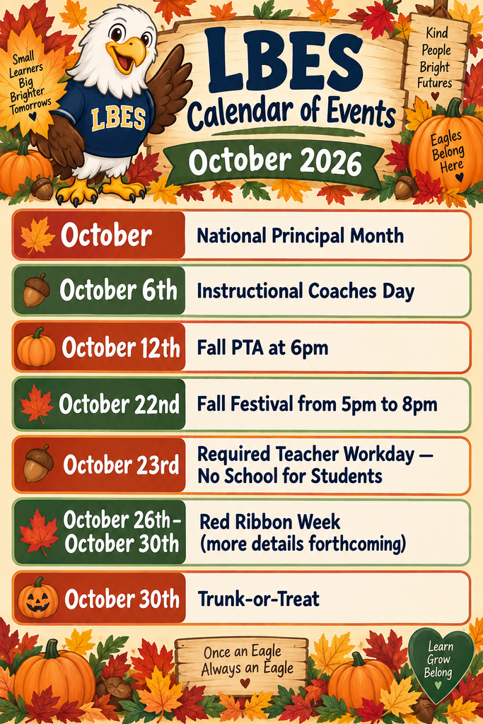 October Calendar of Events with dates and events, along with fall themed images