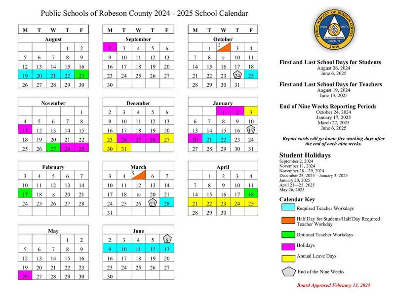 PSRC Board of Education approves 2024-2025 Academic Calendars | Public Schools of Robeson County