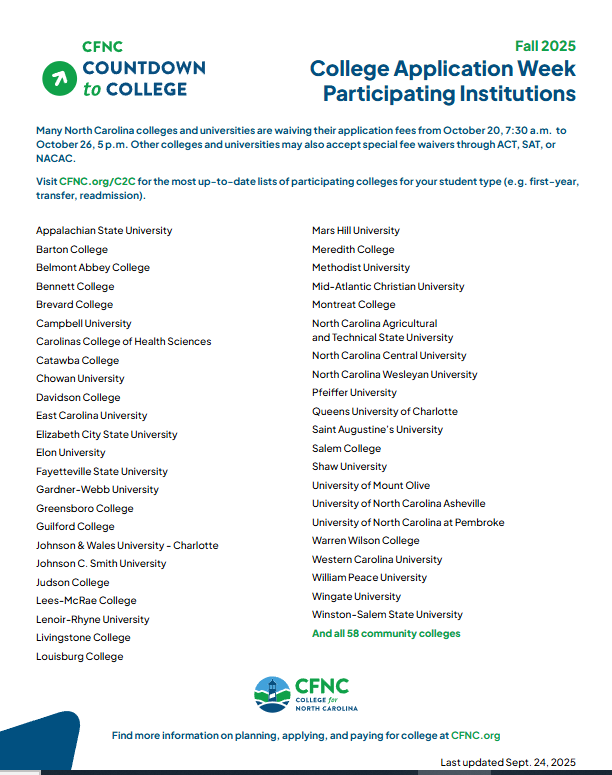 Free College Application Week List