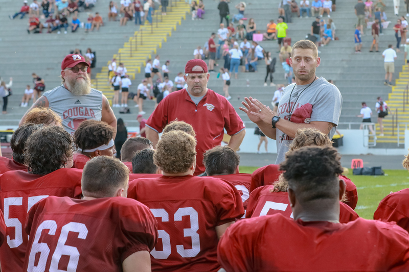 Head Coach Cam Akers talks to the team afterward.