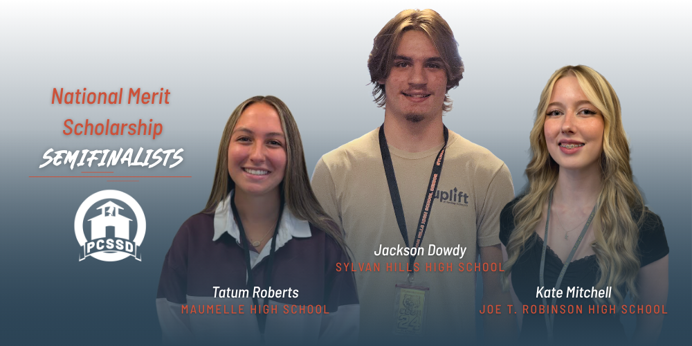 a graphic for national merit semifinalists katie mitchell Tatum M. Robers and Jackson Dowdy
