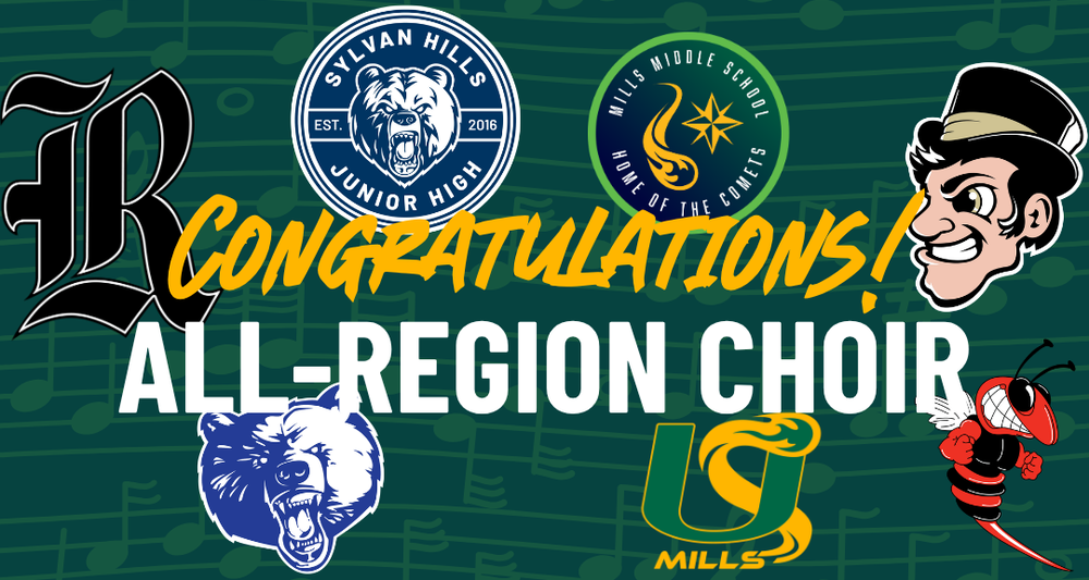Image of several school logos and congratulations all-region choir