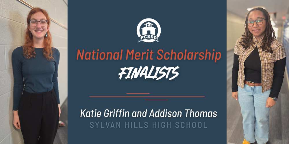 National Merit Scholarship Finalist banner with Katie Griffin and Addison Thomas of Sylvan Hills High School