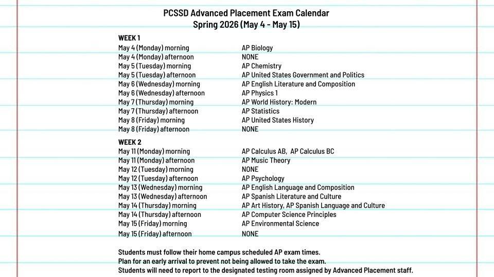 Spring 2026 AP Exam Calendar