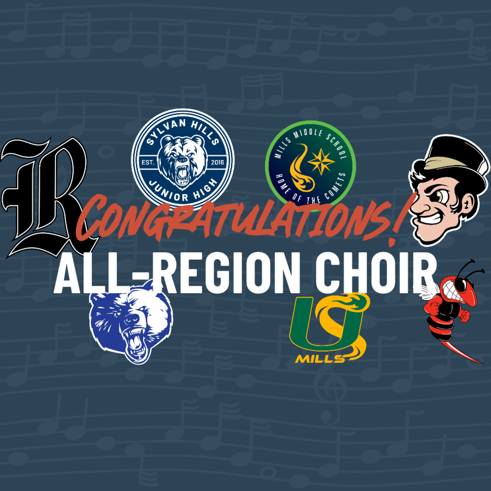 Image of several school logos and congratulations all-region choir