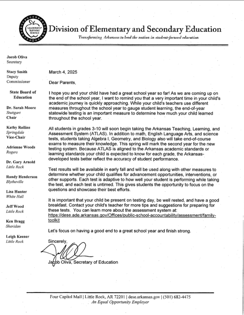 ATLAS Parent Letter from ADE DESE