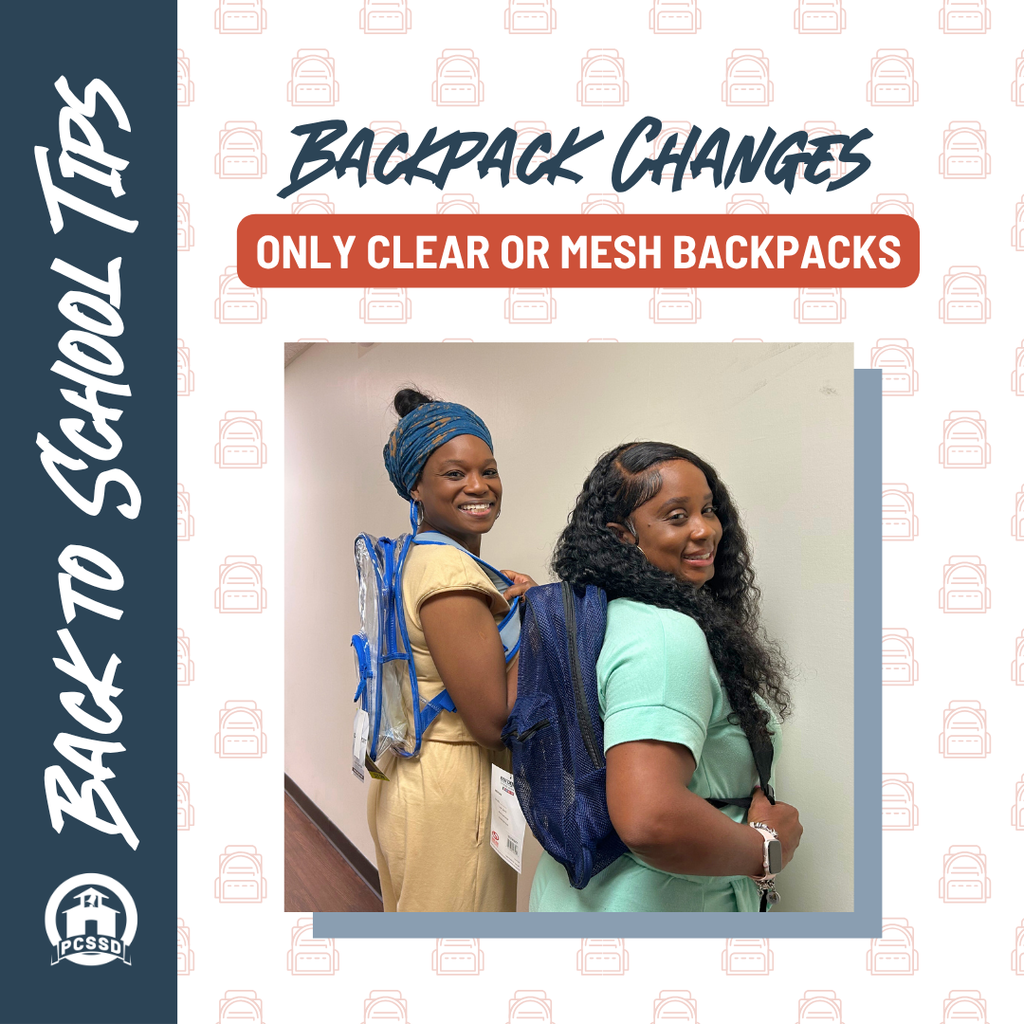 Valencia and Chanda modeling examples of clear and mesh backpacks