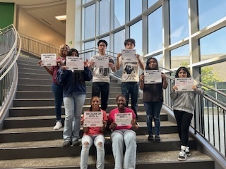AVID students on stairs