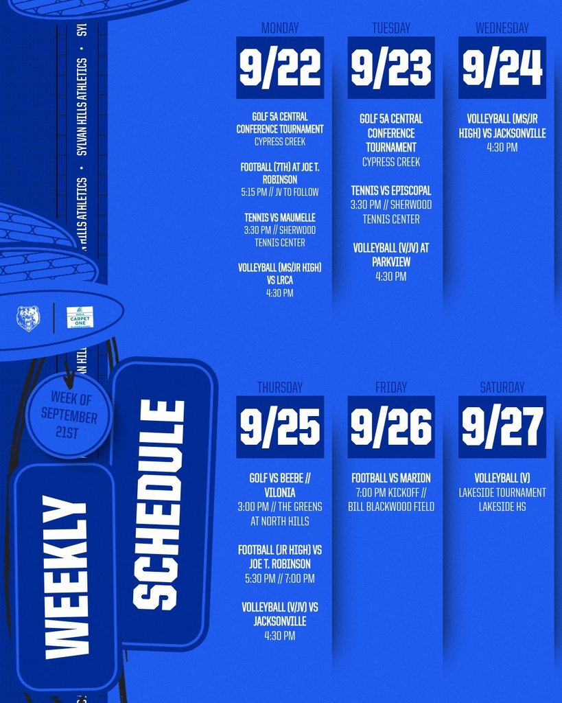 Game Schedule 9.22 - 9.27