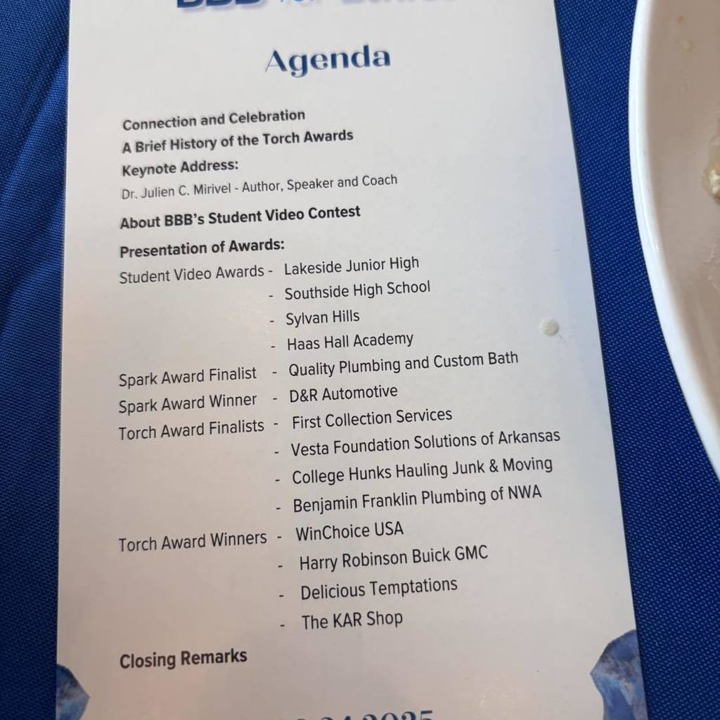Landon Toney and Jamarion Larry recognized at the Better Business Bureau Torch Awards Luncheon