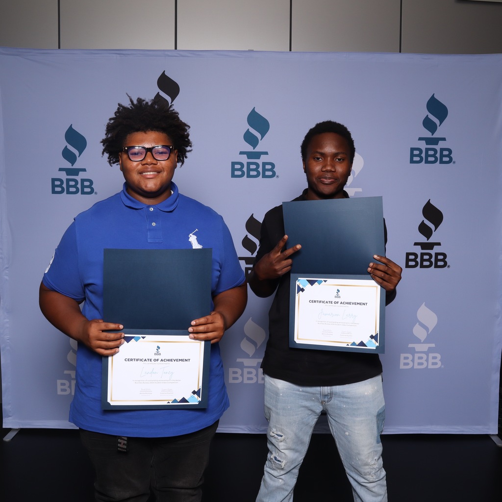 Landon Toney and Jamarion Larry recognized at the Better Business Bureau Torch Awards Luncheon