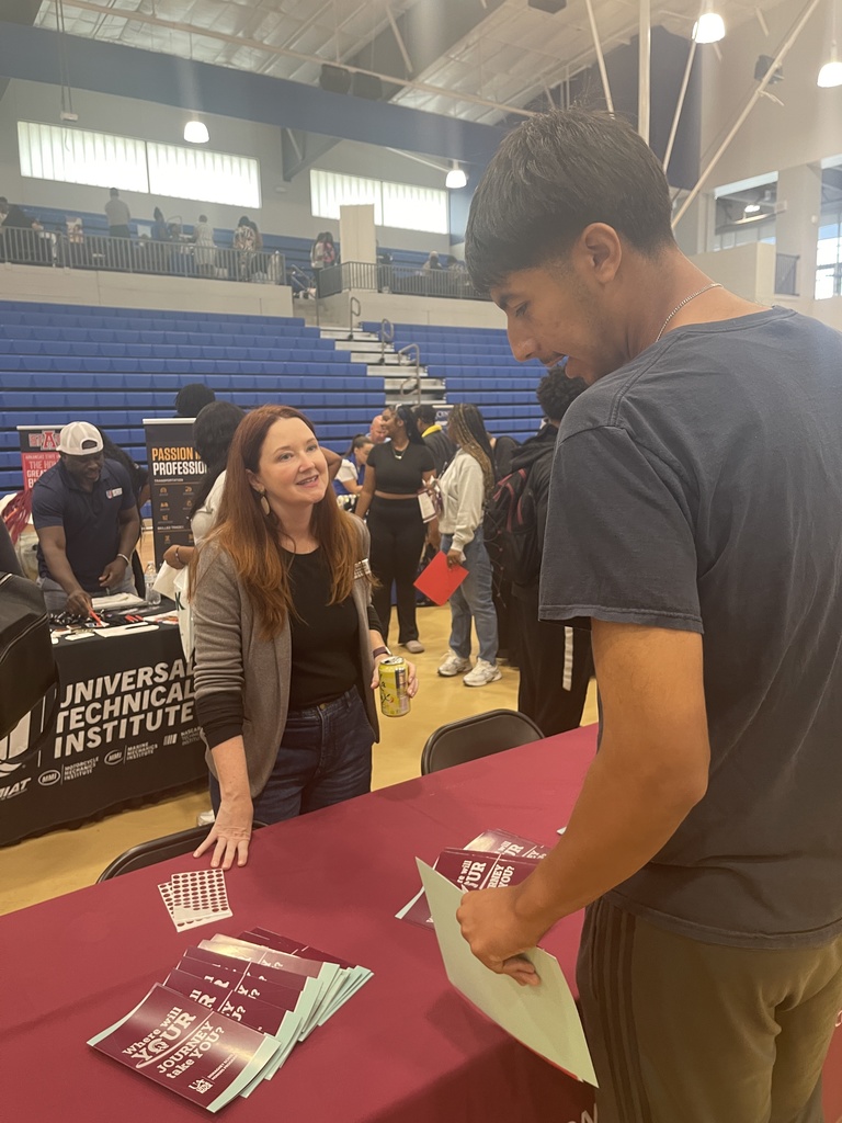 Students talking with recruiter