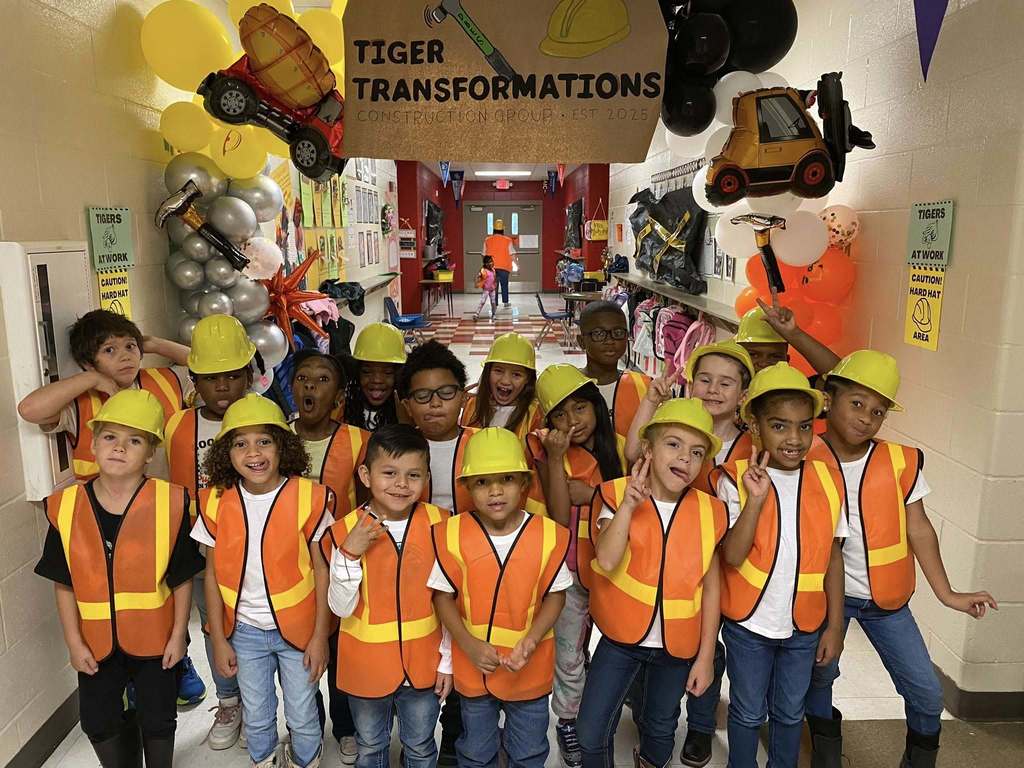 Daisy Bates students pretend to be construction workers on AVID ROCK YOUR SCHOOL DAY