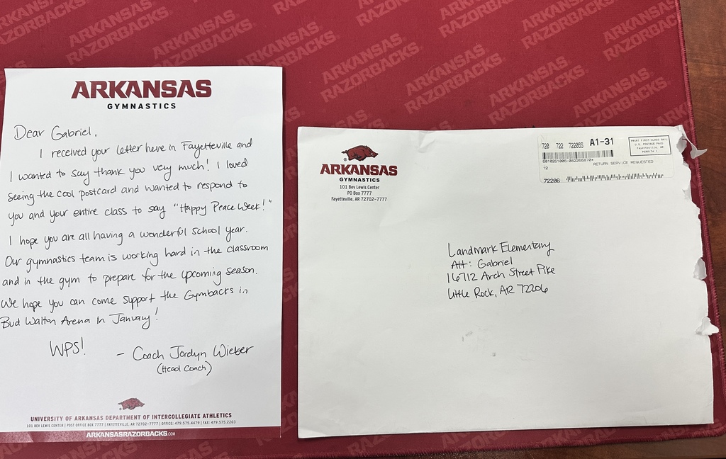 Arkansas Gymnastic letter to Landmark Elementary