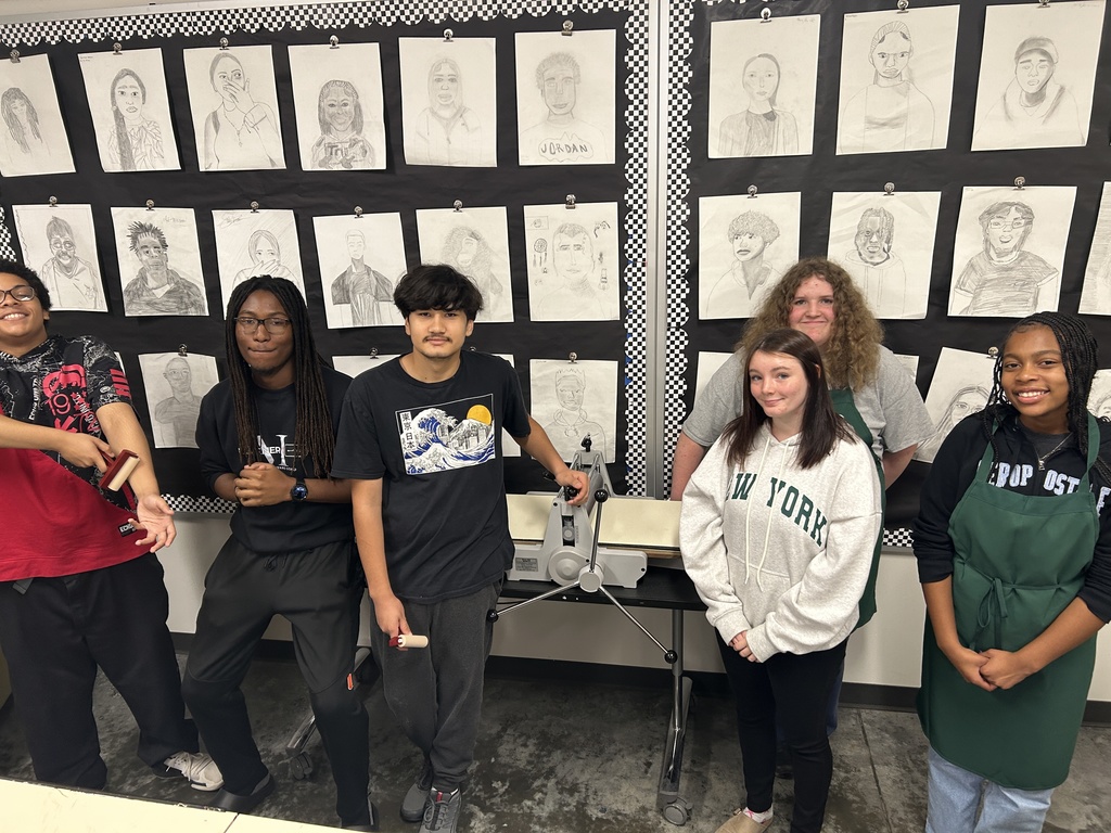 Students with printermaker  and student work