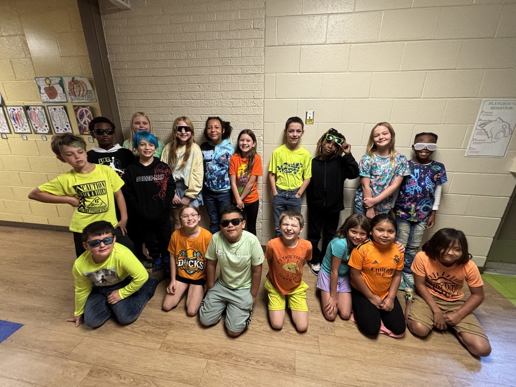 Fourth Graders in neon and sunglasses to show our future is brighter without drugs