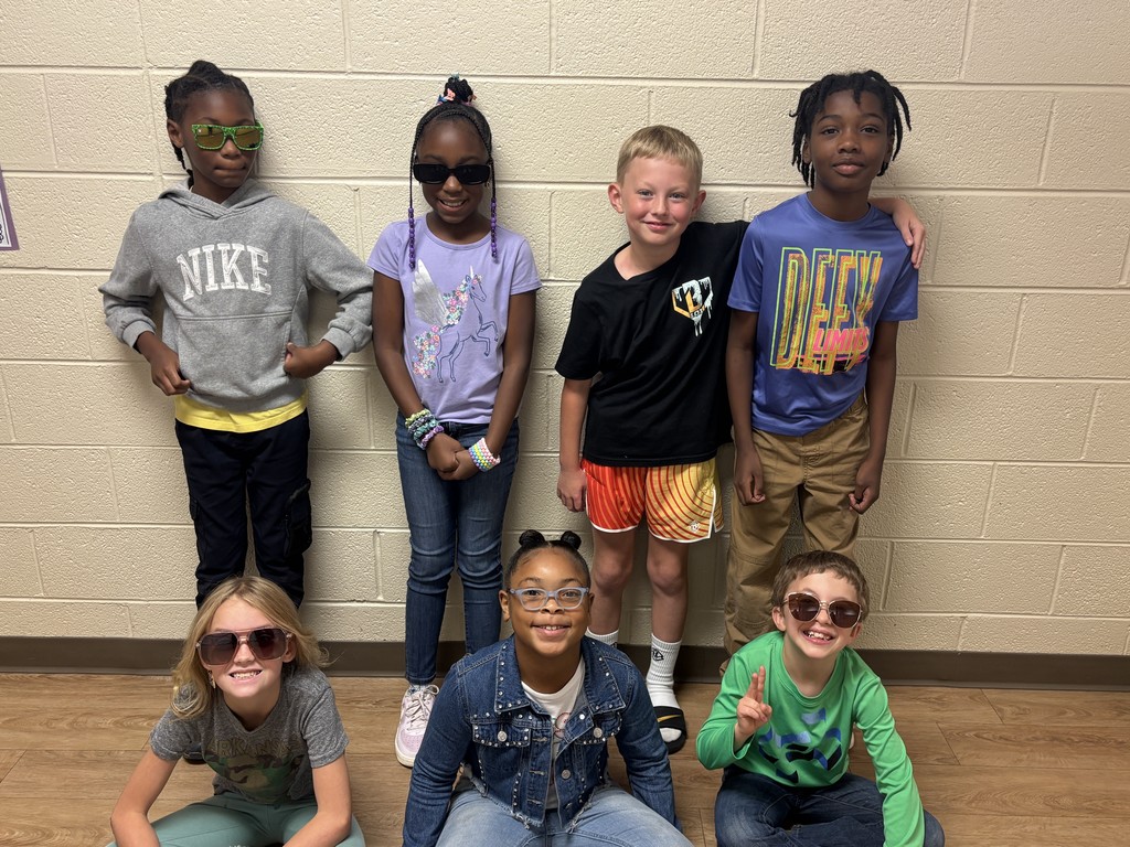 Third Graders in neon and sunglasses to show our future is brighter without drugs