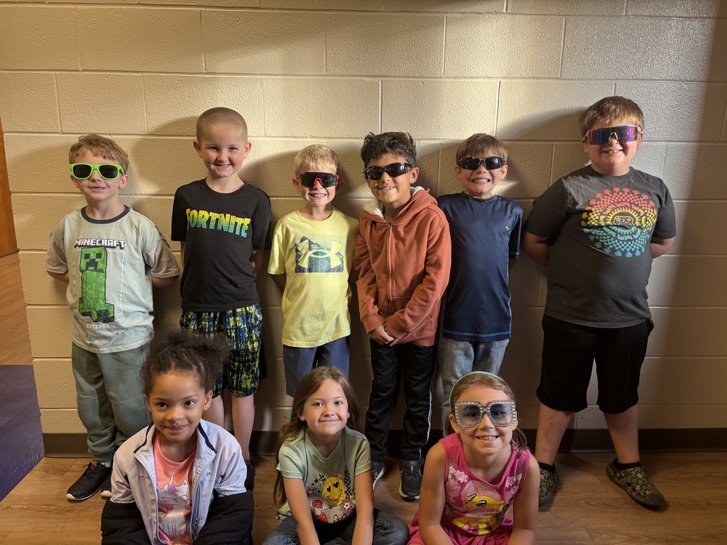 Second Graders in neon and sunglasses to show our future is brighter without drugs