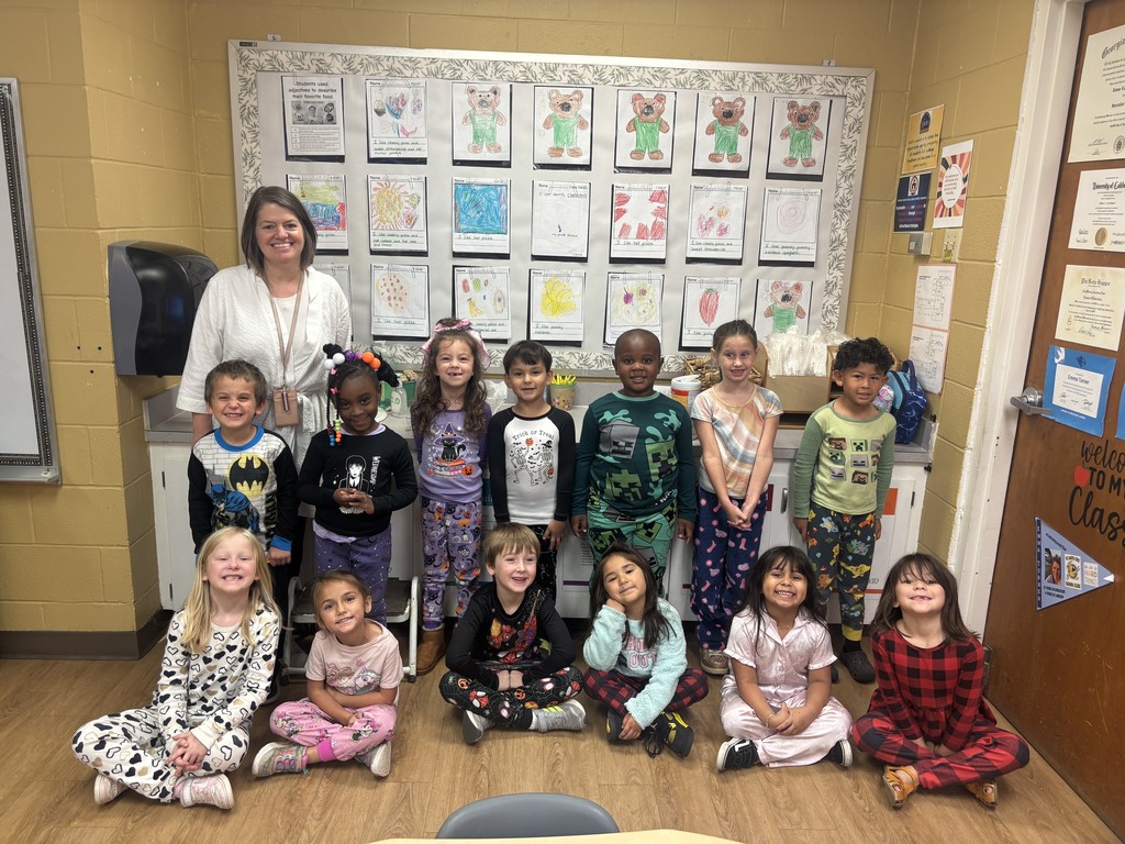 Kindergarteners in pajamas to show that we are chasing our dreams and staying drug free