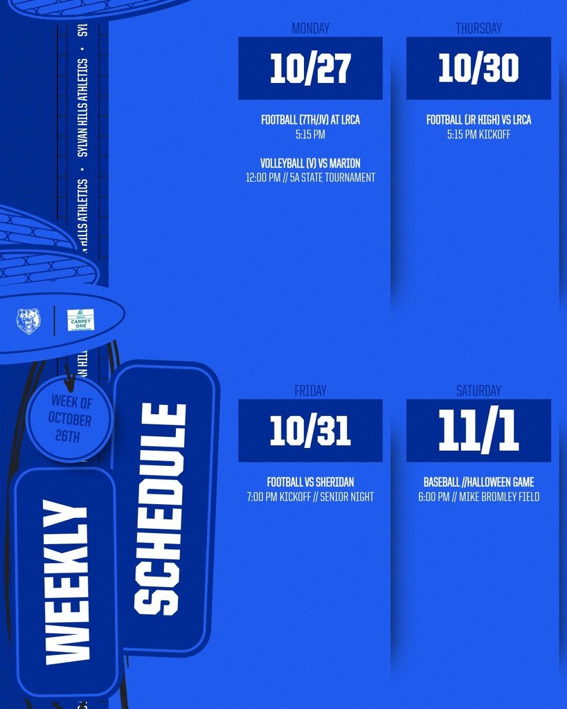 Game Schedule 10.27 - 11.1